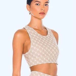 ANINE BING SPORT camel logo pattern sports bra in tan medium